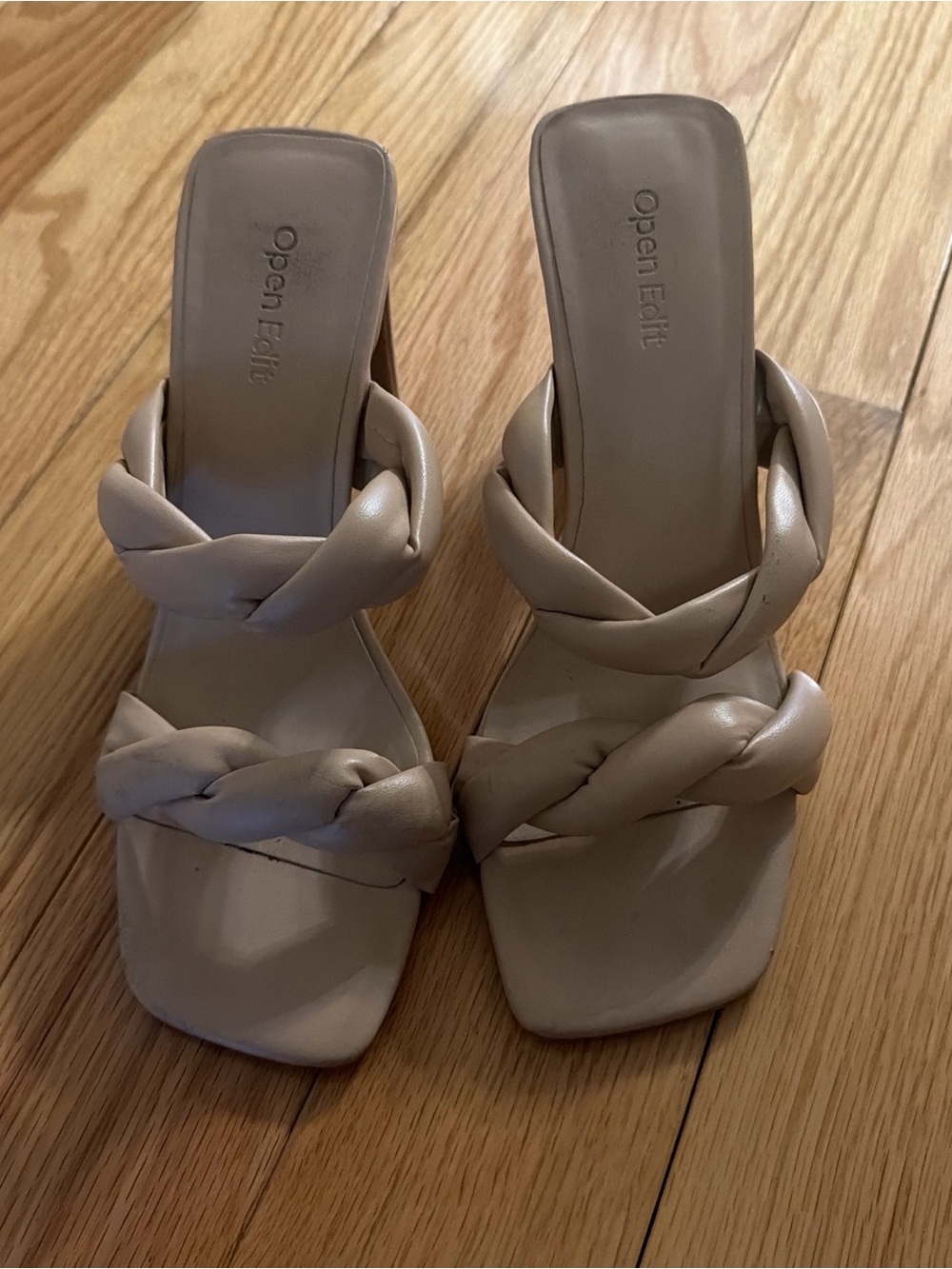 Open Edit Braided Double-Strap Heeled Slides - Taupe